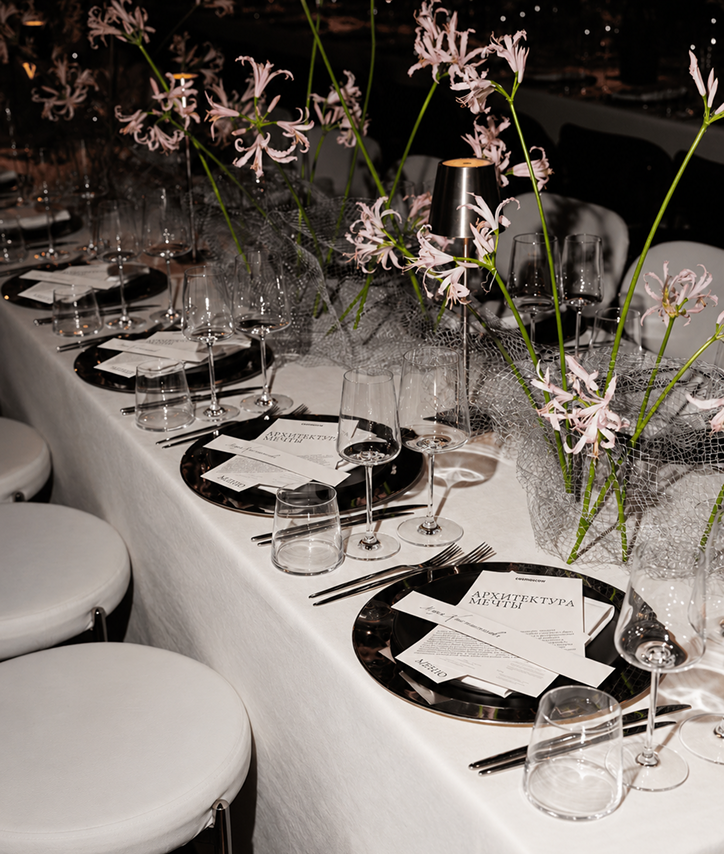 Cosmoscow dinner table with Architecture of Dreams menus