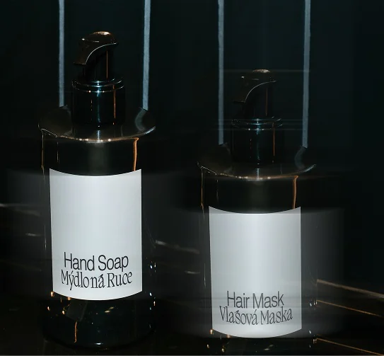 Hand soap and hair mask bottles