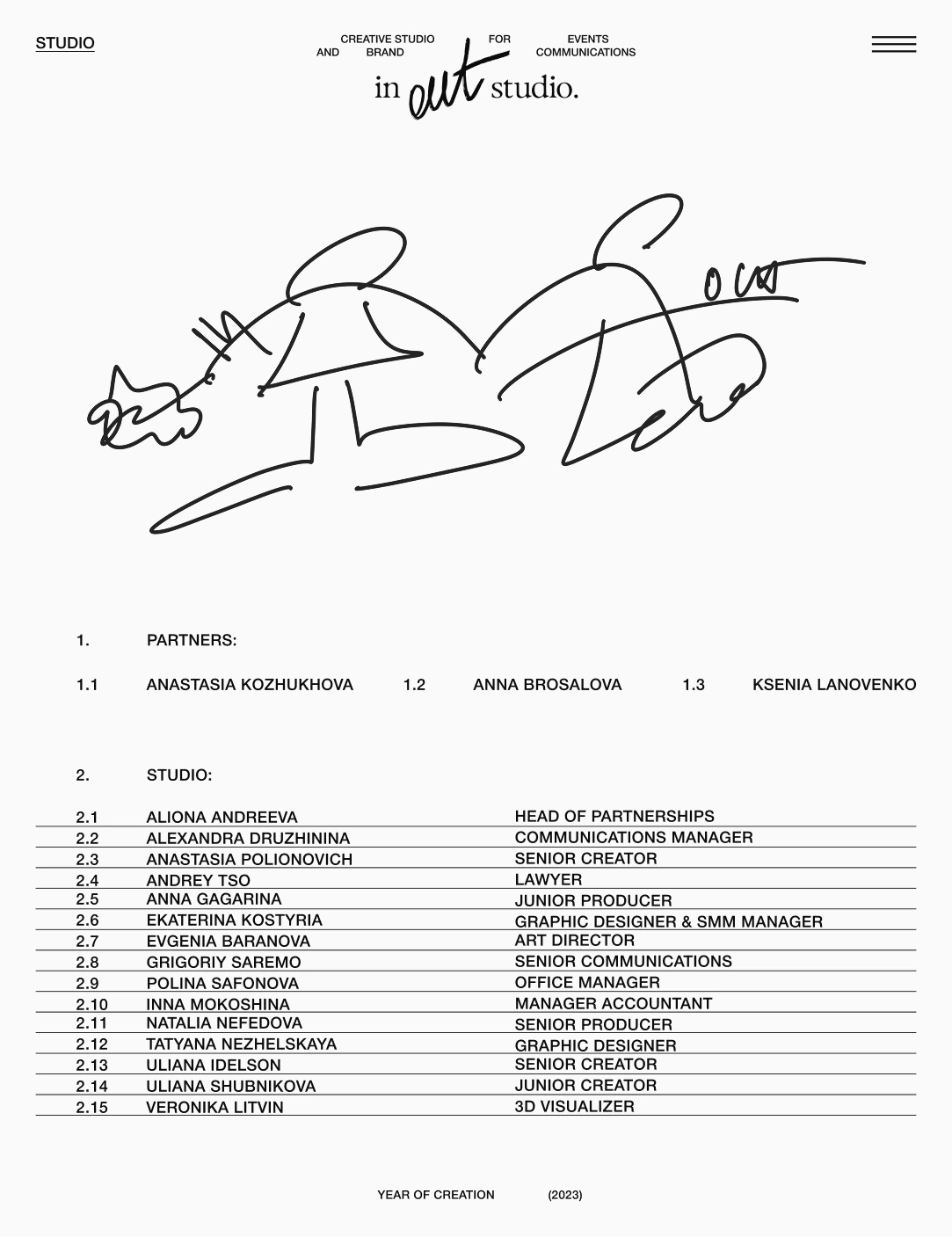 IN–OUT Studio website team page