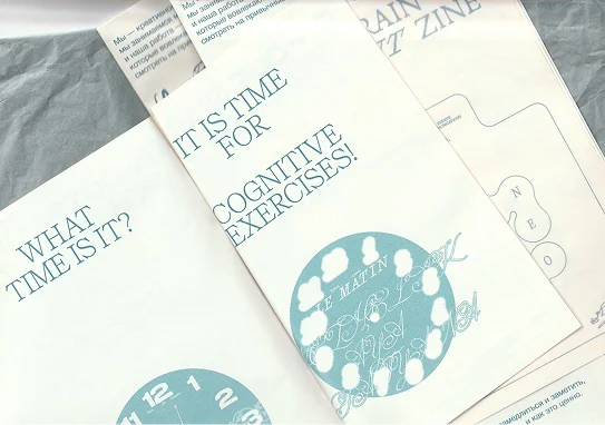 Zine spreads: What time is it? and cognitive exercises