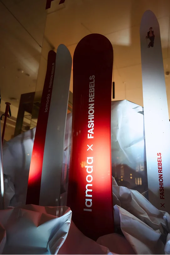 Branded skis and snowboards