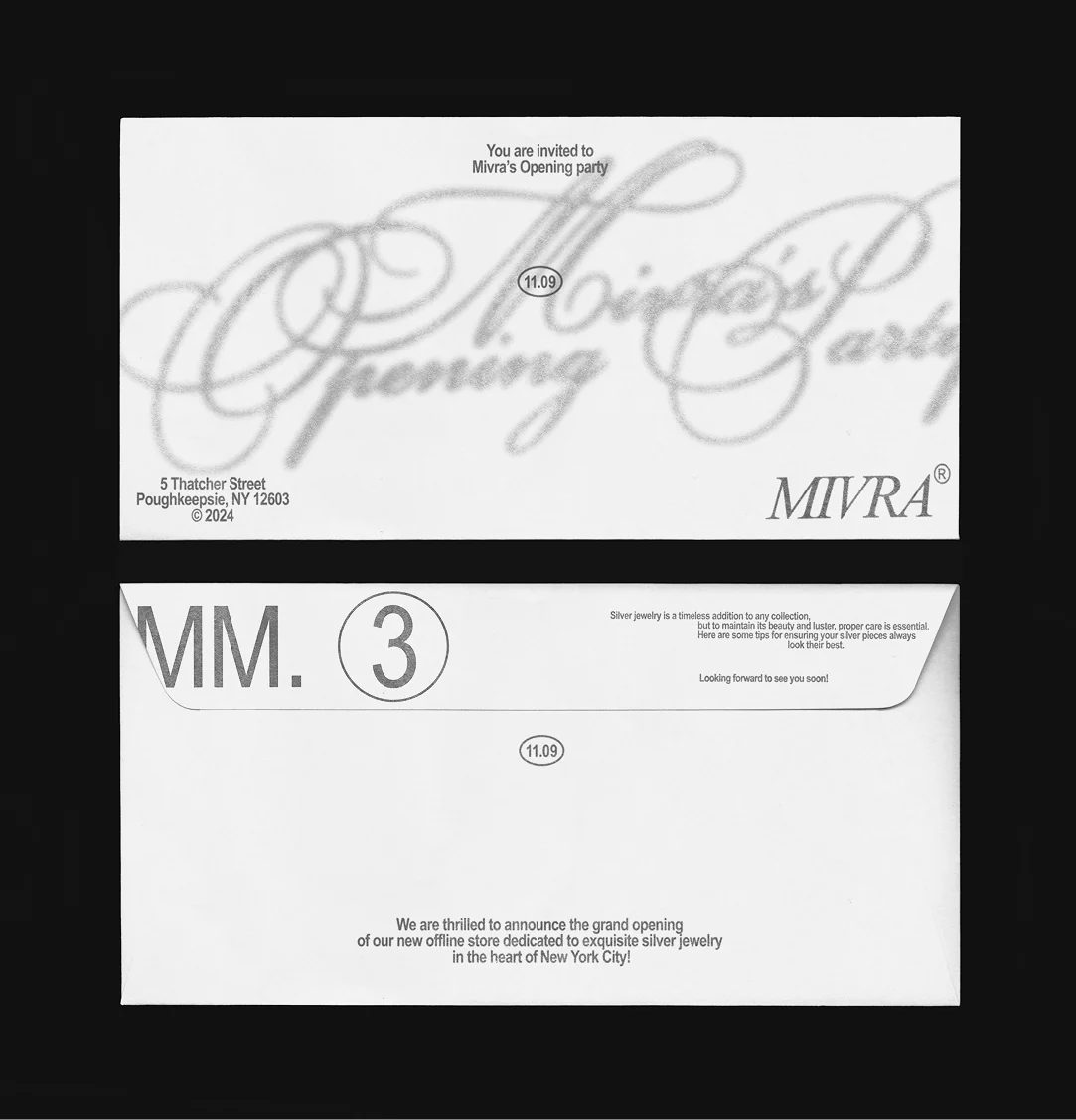 Mivra opening invitation and envelope