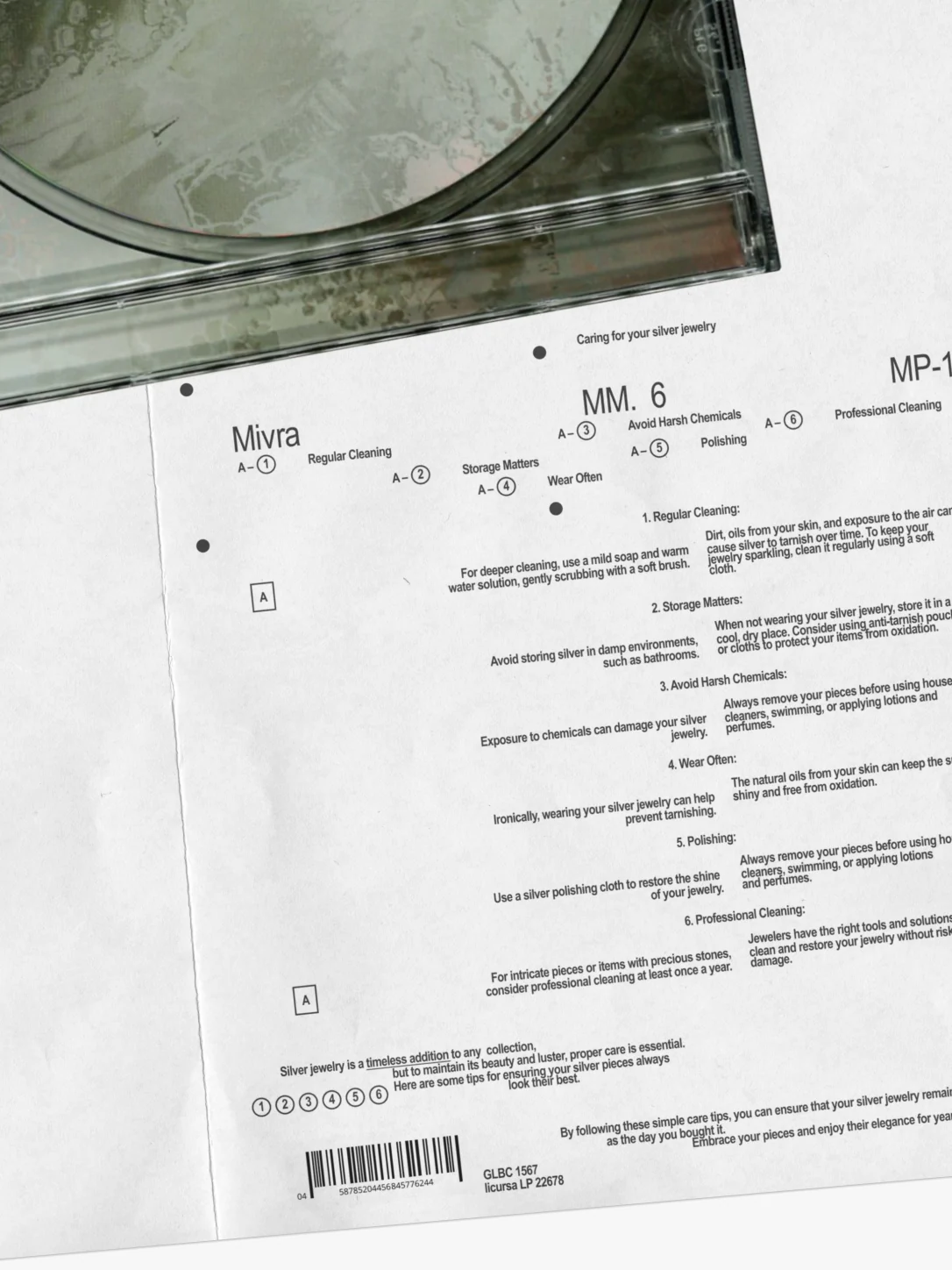 Mivra silver jewelry care sheet