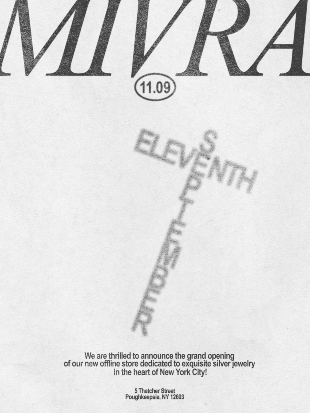 Mivra opening invitation with typographic artwork