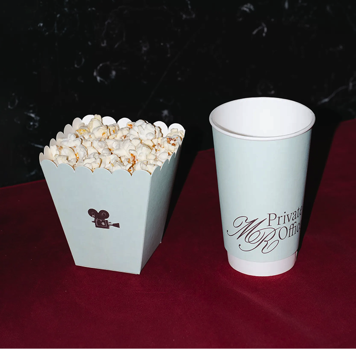 Private Office branded popcorn and cup