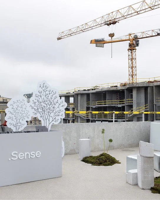 Sense wall and cranes on the construction site