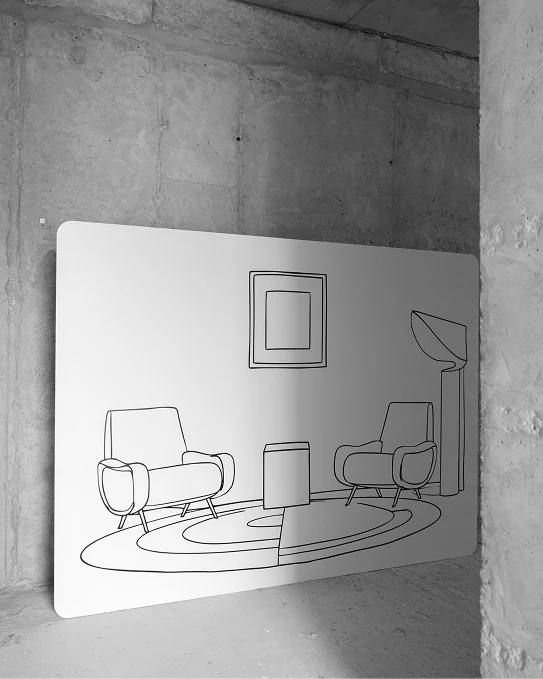 Drawn interior board against concrete